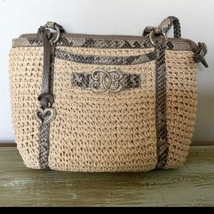 Brighton Raffia Straw Shoulder Bag. With front outside pocket.